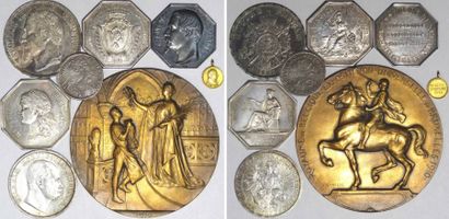 null Lot de 3 monnaies en argent, 3 jetons en argent et 2 médailles en bronze - -...