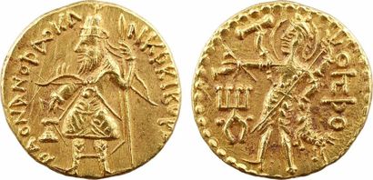 null Koushans (royaume des), Kanishka Ier, statère, 128-152 - - Le Roi debout à gauche,...