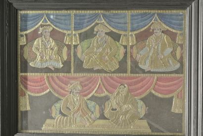 null Ecole indienne. Scène de cour. Technique mixte sur toile. 86,5 x 117 cm (à ...