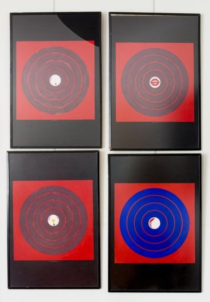 René SCHUMACHER René SCHUMACHER - Les quatre cercles - Quatre tableaux sous verre...