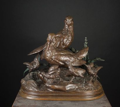 null D’après Alfred DUBUCAND (1828-1894)

Famille de bécasse

Bronze à double patine

Haut....