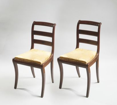 null PORTUGAL, fin du XIXe siècle 

Paire de chaises ornées d’une garniture en damas...