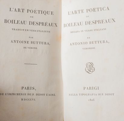 null BOILEAU-DESPRÉAUX (N.), 1808-1815

L’Arte poetica di Boileau Despreaux recata...