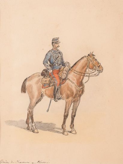 null Ecole FRANCAISE du XIXème siècle

Officier de chasseur à cheval

Militaire à...