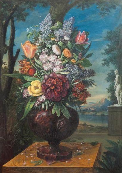 null Ecole FRANCAISE, dans le goût du XVIIIe siècle

Vases fleuris sur des entablements.

Paire...
