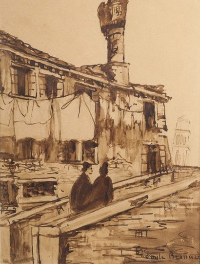 null Émile BERNARD (1868-1941) 

Deux hommes sur un pont, Venise

Lavis d’encre,...