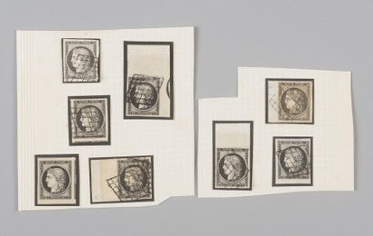  France, n°3 20c Noir Cérès - Ensemble de huit timbres, sept oblitérés, un neuf....