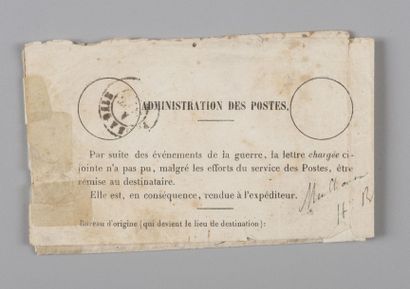 null France - Lettre chargée adressée à Paris durant le siège avec étiquette de l’administration...