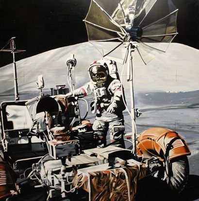 null NASA, APOLLO 17, par Philippe HUART de 1989 Une huile sur toile figurant l'astronaute...