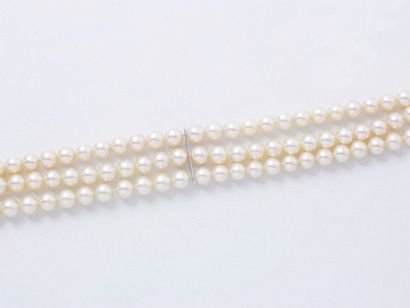 null Bracelet composé de 3 rangs de perles de culture d'environ 5.1 à 5.4 mm, agrémenté...