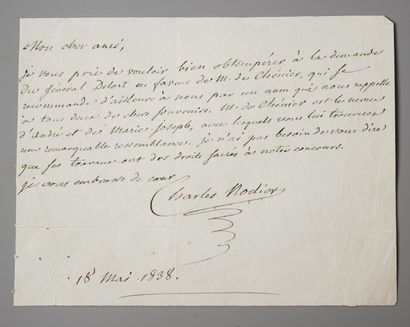 null NODIER Charles [Besançon, 1780 - Paris, 1844], écrivain français.

Pièce signée...