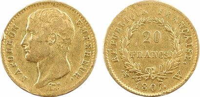 null Premier Empire, 20 francs type transitoire, 1807 Lille

A/NAPOLEON - EMPEREUR

Tête...