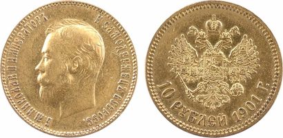 null Russie, Nicolas II, 10 roubles, 1901 (??) Saint-Pétersbourg

A/Légende en cyrillique

Tête...