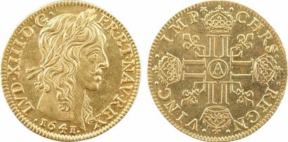 null Louis XIII, louis d'or à la mèche longue, avec baies, frappe médaille, 1641...