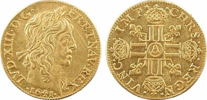 null Louis XIII, louis d'or à la mèche longue, avec baies, 1641 Paris

A/LVD. XIII....