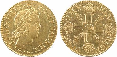 null Louis XIV, louis d'or à la mèche courte, 1644 Lyon

A/LVD. XIIII. D. G. - FR....