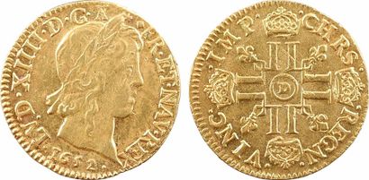 null Louis XIV, louis d'or à la mèche longue, 1652 Lyon

A/LVD. XIIII. D. G. (différent)...