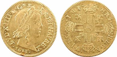 null Louis XIV, louis d'or à la mèche longue, 1653 Montpellier

A/LVD. XIIII. D....