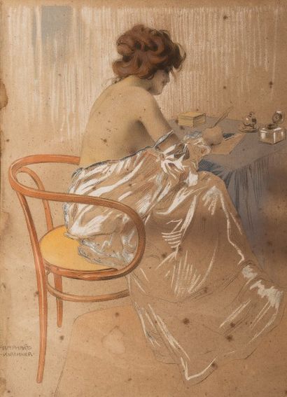 null Raphael KIRCHNER (1876-1917)
La lettre
Crayon et rehauts de gouache, signée...