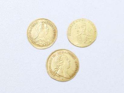 null Lot en or 750 millièmes, composé de 3 pièces à l'effigie de Léopold II roi des...
