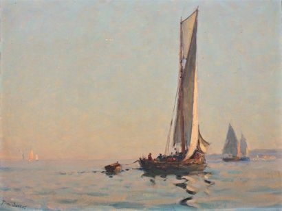 Paul JOBERT (1863-1942) Matinée d'été, tartane Toulonnaise Peinture sur panneau....