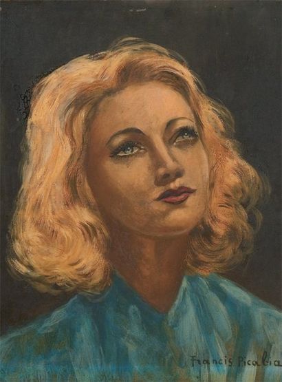 Francis PICABIA (1879-1953) Portrait de femme Huile sur carton. signé en bas à droite....