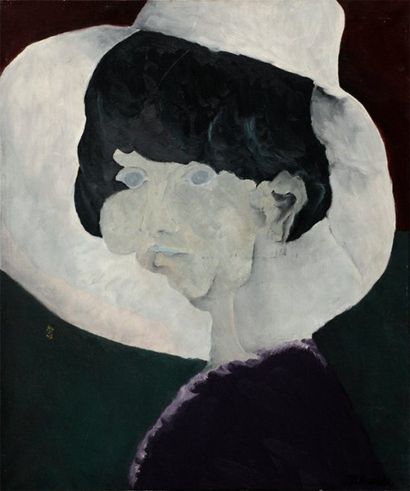 Robert Louis NICOIDSKI (La Chaux-de-Fonds 1931 - ?) Femme au grand chapeau blanc...