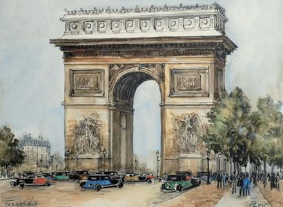 Frank WILL (1900-1951) Paris, l'Arc de Triomphe Aquarelle gouachée. signé et situé...