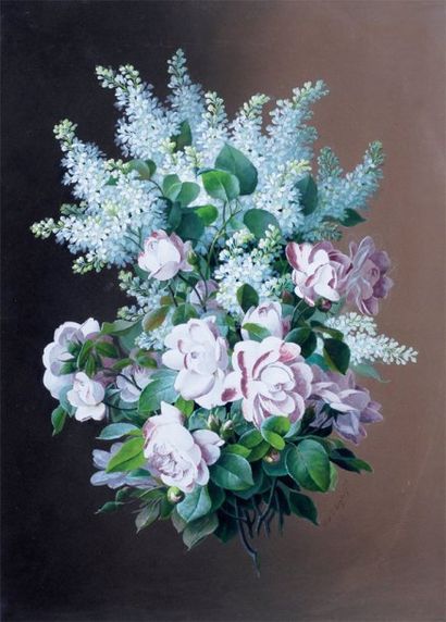 Raoul LONGDPRÉ, FILS Fleurs Huile sur papier. signé en bas à droite. 71 x 51 cm