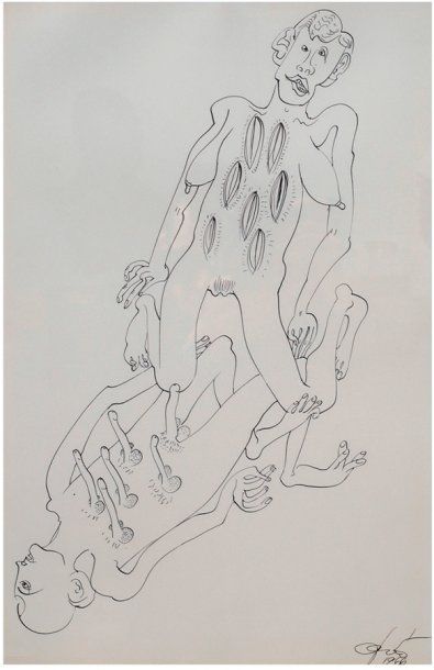 Gudmundur ERRO (Né en 1932) Érotique dessin à l'encre de chine. signé en bas à droite...