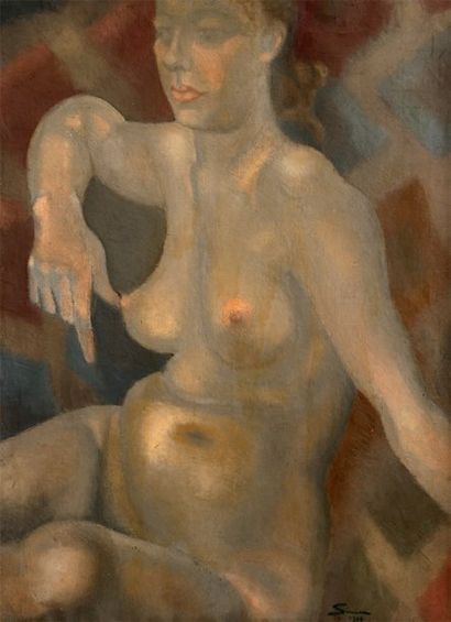 Jean SIMIAN (1910-1991) Femme nue assise, 1938 toile. signé en bas à droite et daté....