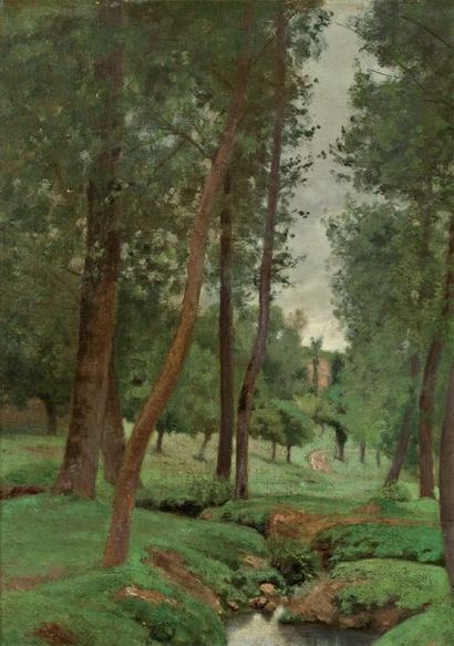 Antoine CHINTREUIL (1814-1873) Le Ruisseau en forêt toile. signé en bas à gauche....