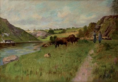 Léon DETROY (1857-1955) Paysage de la Creuse toile. signé en bas à droite. 45 x 65...