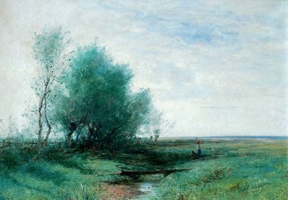 Gustave CASTAN (1823-1892) Paysage, circa 1890 toile (rentoilée). signé en bas à...