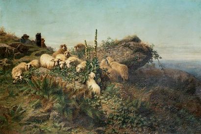 August Freidrich SCHENCK (1828-1901) Berger et ses moutons toile. signé en bas à...