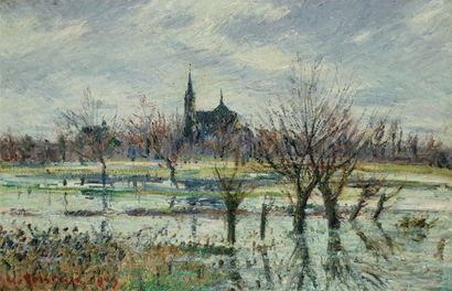 Gustave LOISEAU (1865-1935) Inondation près de Nantes à Rezé, 1909 toile. signé en...