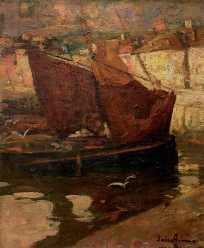 Louis AZEMA (1876-1963) Barques de pêche à voiles latines, circa 1930 toile. signé...