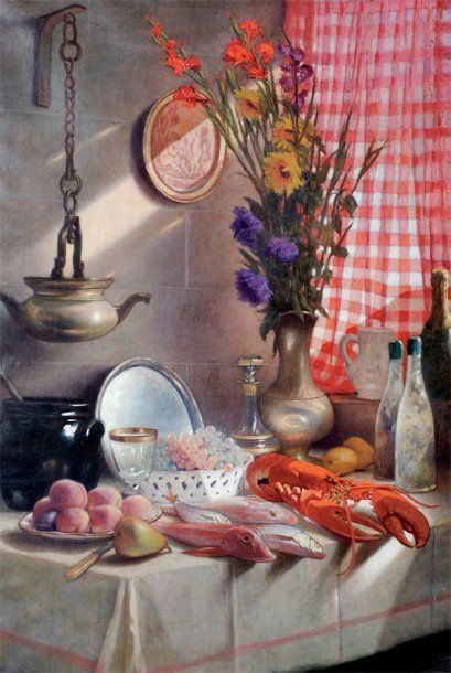 Jean ENDERS (1862-1936) Nature morte au homard, circa 1940 Toile. Signé en bas à...