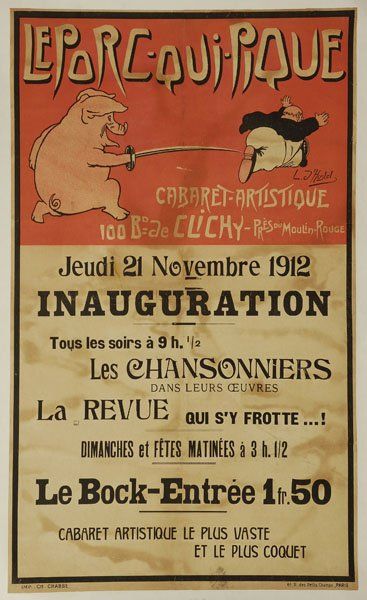 L. D'HOSLET Le Porc-qui-Pique, cabaret artistique, 100 bd de Clichy - près du Moulin-Rouge....