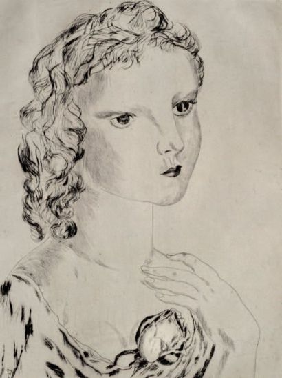 LÉONARD FOUJITA (1886-1968) Jeune fille à la fleur Eau-forte en noir Non signée ...