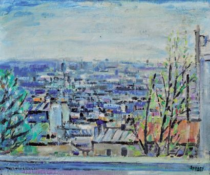 ROBERT SAVARY (1920-2000) Vue des toits Toile Signée en bas à droite 57 x 72 cm.