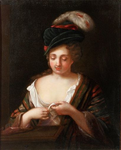 École FRANÇAISE du XVIIIe siècle suiveur de Alexis GRIMOU Jeune femme au chapeau...