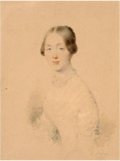 Jean-Baptiste ISABEY (Nancy 1767-Paris 1855) Portrait de jeune femme. Crayon noir...