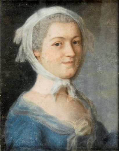 École FRANÇAISE de la fin du XVIIIe siècle Portrait de femme au fichu. Pastel.39,5...