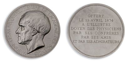 null Médaille en platine présentant au recto le buste d'Antoine César Becquerel et...