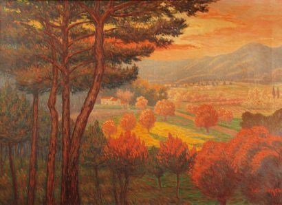 Jules CONTANT (1822-1885) Soirée d'automne sur la vallée Toile. Signé en bas à droite....