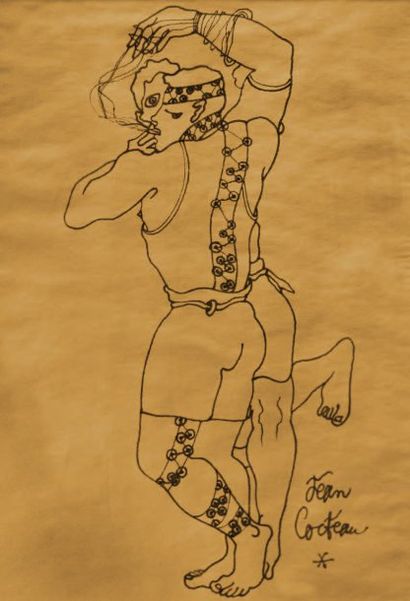 Jean COCTEAU (1889-1963) Le danseur Feutre. Signé en bas à droite. 27;5 x 20 cm