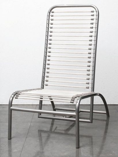 René HERBST (1891-1982) Chaise d'époque à armature en métal nickelé d'origine, à...