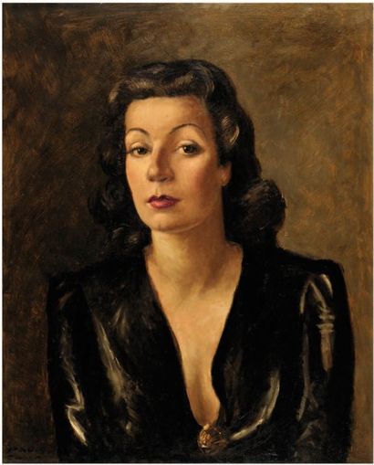 Paul COLIN (1892-1985) Portrait de la Dame en noir Huile sur isorel. Signé et daté...