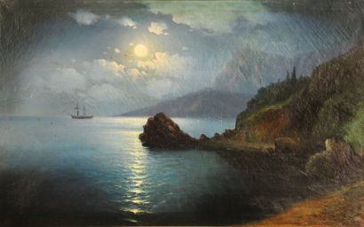 Grigorii KAPOUSTINE (1865-1925) Marine nocturne Toile. Signé en bas à droite. 71,5...